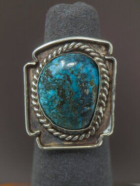 Vintage Sterling Turquoise Cabochon Ring – Southwest Style, Size 4.75